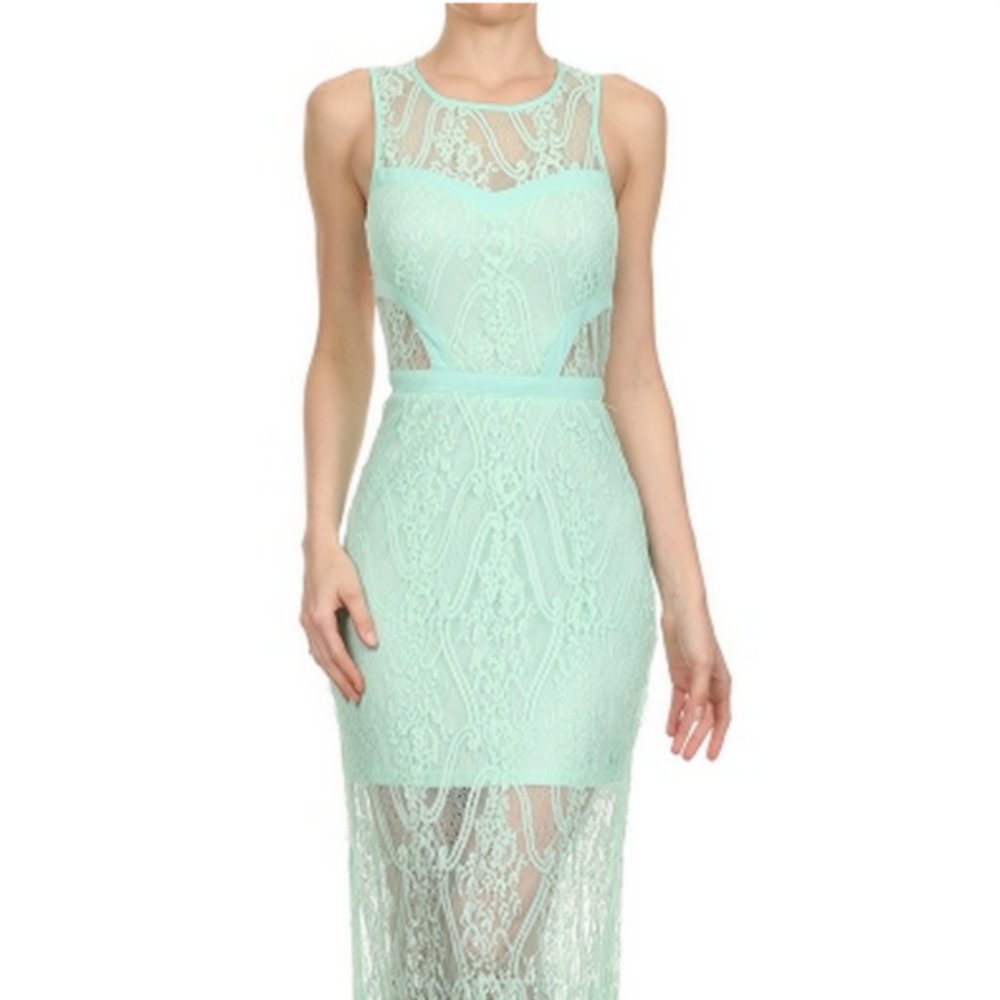 Mint Green Lace Dress with Cutout Detail